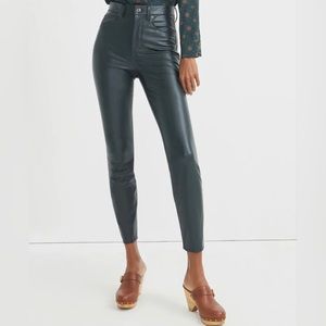 Veronica Beard | Faux leather Maera straight cut jean pants in Emerald green